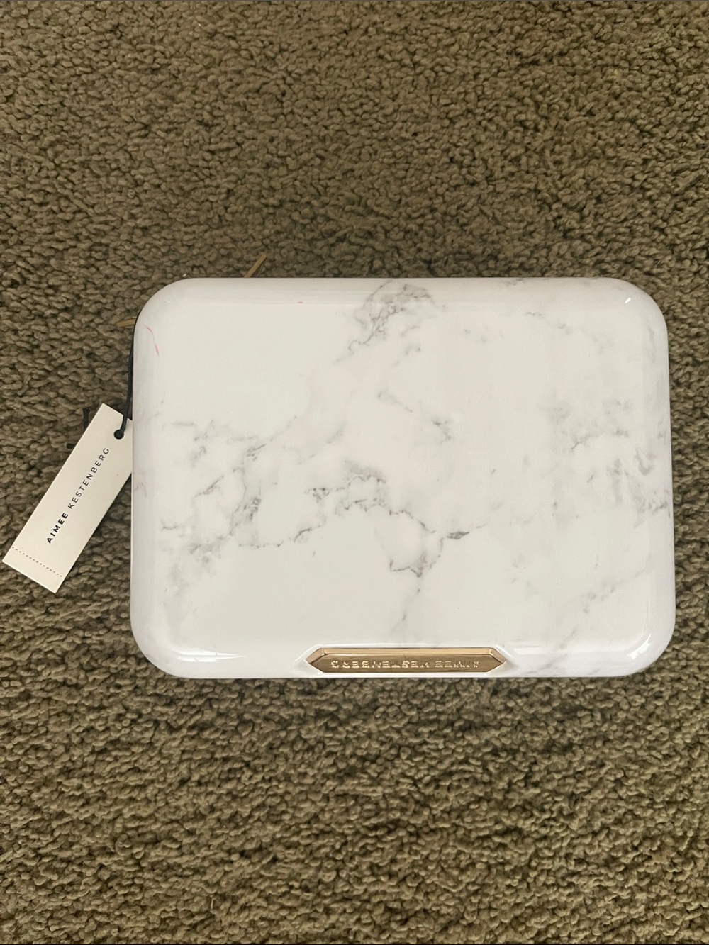 Aimee Kestenberg White Marble Hard Shell Cosmetic Case with Gold Accent Plate